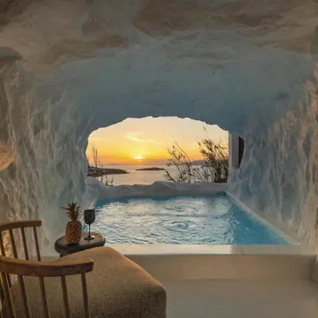 Villa Exquisite Mykonos Villa Villa Apocryphos 6 Bedrooms Unique Aegean Sea Views Private Infinity Pool Indoor Cave Heated Pool Outdoor Jacuzzi,